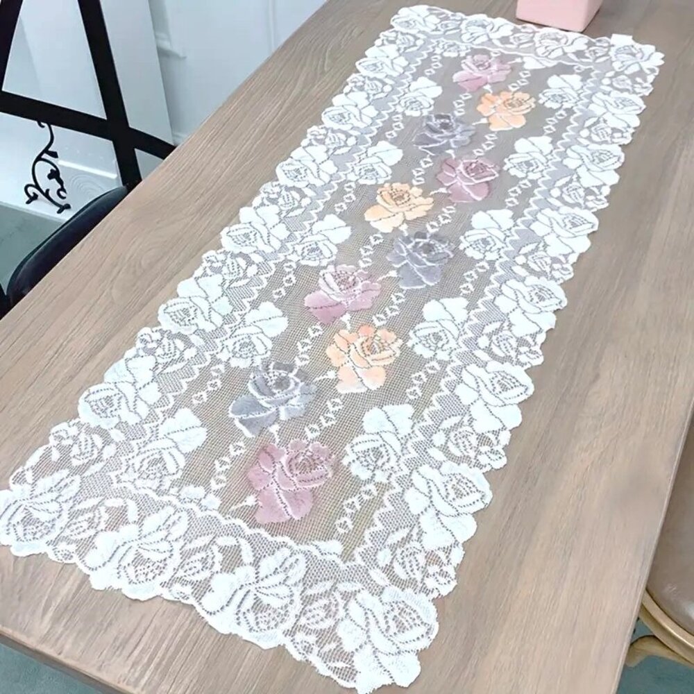 Lace Table Runner White Dresser Scarf Doily Dining Linen Hollow 14.9"x35.43"